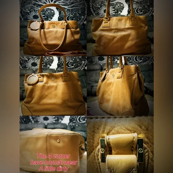 Vintage Y2K Tory Burch Tan soft Leather Tote handbag shoulder bag with scarf - Picture 11 of 17